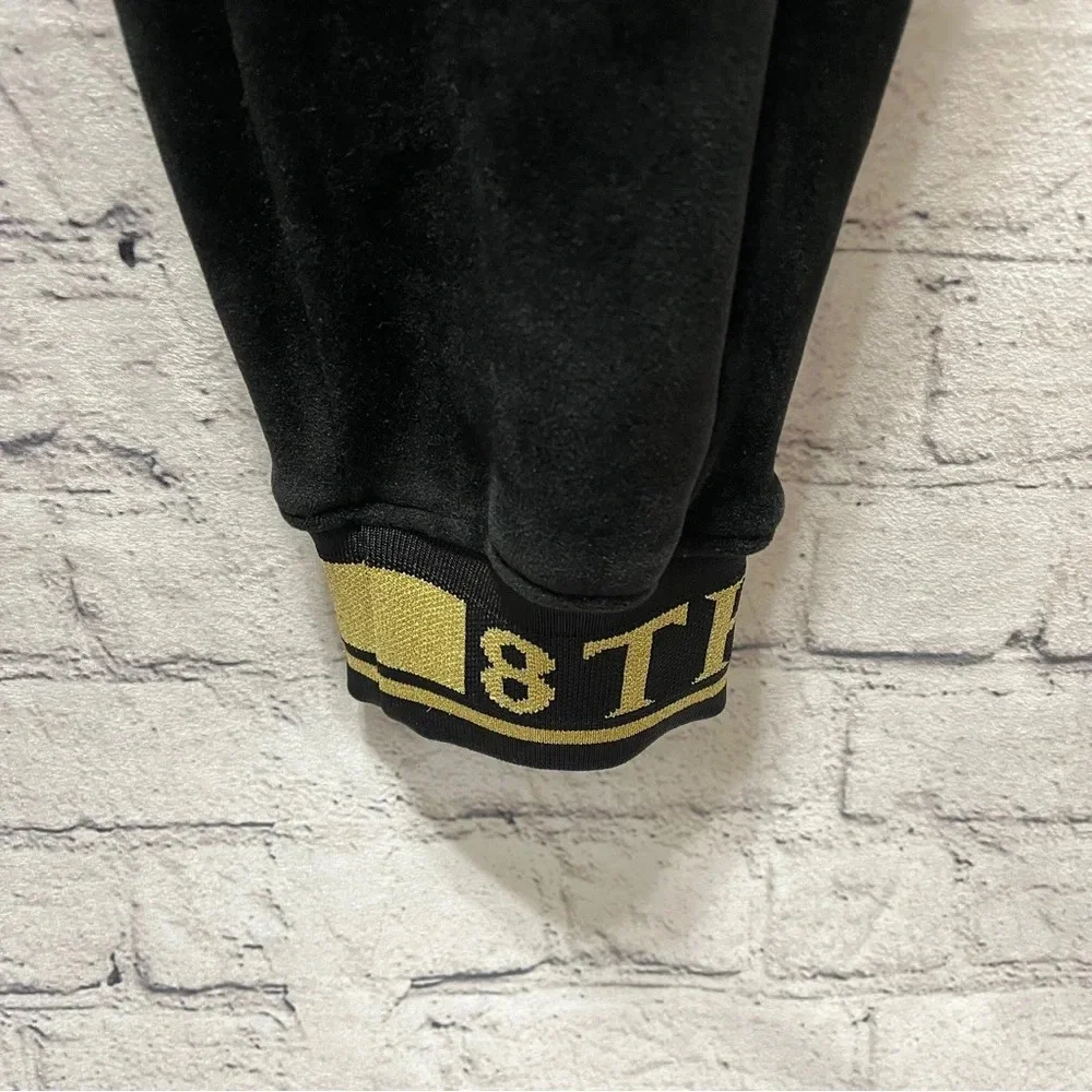 8IGHTH DSTRKT Men’s Black Velour Joggers XL Gold Trim Streetwear Athleisure